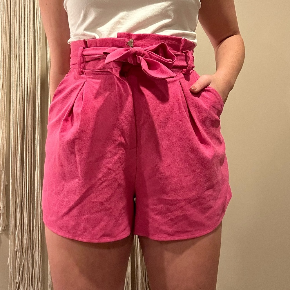 Boho hot pink high waisted shorts